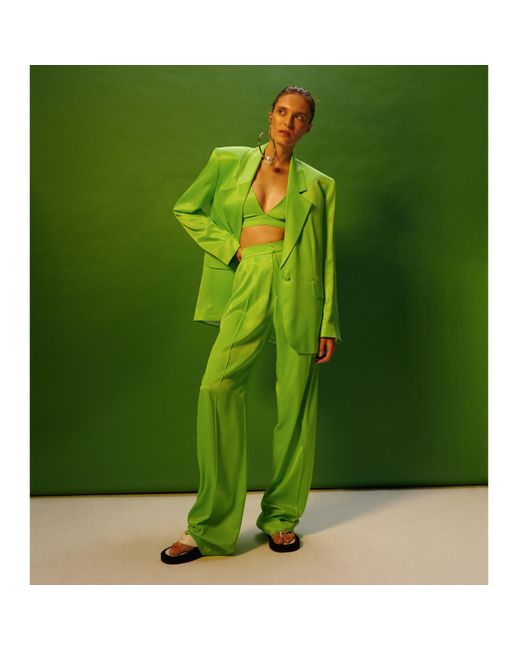 AGGI by HALEWSKI Green Bellamy Satin Flash Blazer