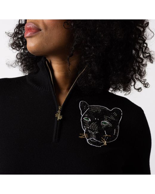 Laines London Black Laines Couture Quarter Zip Jumper With Embellished Panther