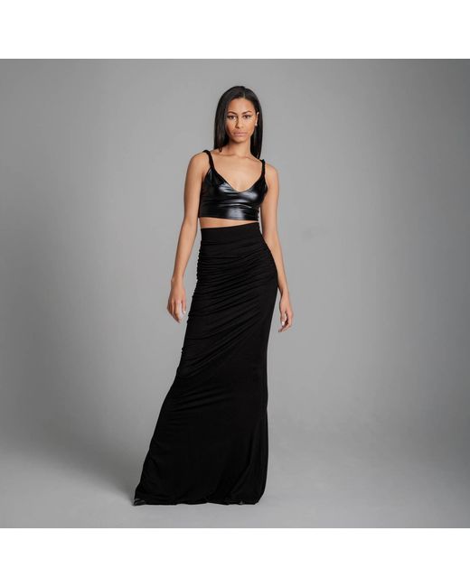 Imaatu Black Shaye Ruffled High-Waist Skirt – Sculpting & Adjustable Floor-Length