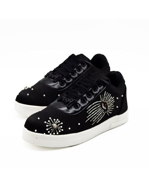 Rettrose Black River Luxury Satin Handmade Embellished Tennis Shoe