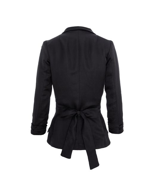 AVENUE No.29 Black Rayon And Linen Structured Blazer With Belt