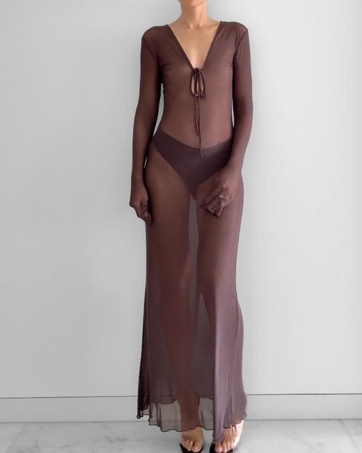 Alia Studio Brown Amethyste Maxi Mesh Dress