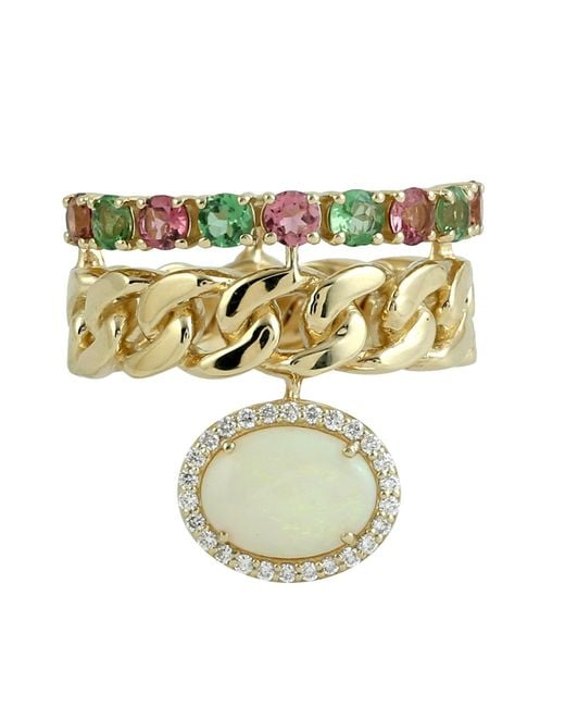 Artisan Metallic Opal, Multi Tourmaline & Diamond Chain Link Ring