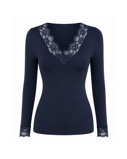 Luella Fashion Blue Lace V-Neck Base Layer