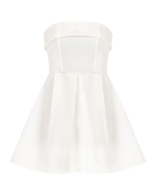 Tia Dorraine White Wild Flower Flared Satin Mini Dress Pearl