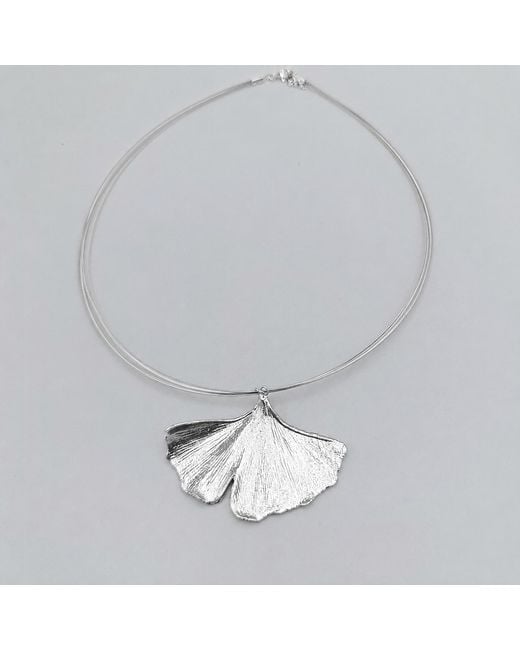 Mother Nature Jewelry White Ginkgo Biloba Leaf Necklace, Handmade Statement Pendant