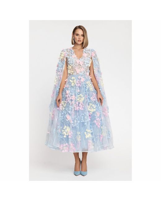 MATSOUR'I Blue Dress Hortensia With Detachable Sleeves Midi