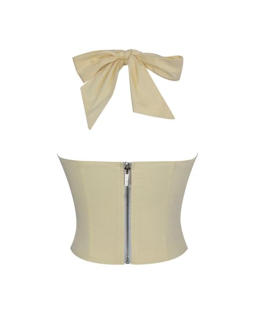 Miss Circle New York White Wilsie Lemon Cotton Poplin Ruched Halter Top
