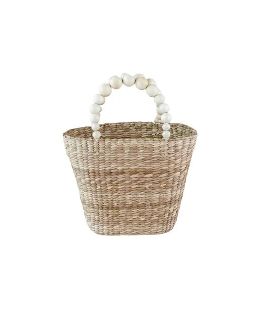 LIKHÂ Natural Small Market Tote Bag With Wood Bead Handles