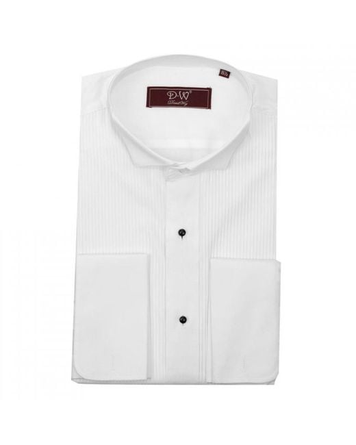 DAVID WEJ White Ashton Wing Collar Double Cuff Dress Shirt – for men