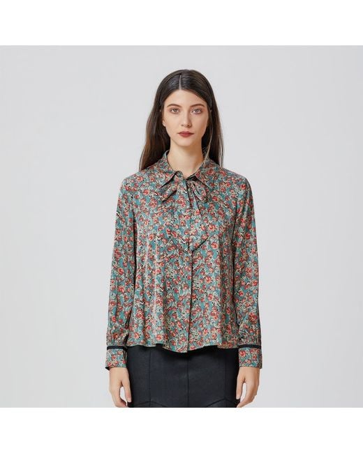 Smart and Joy Brown Ascot-Tie Flower Print Shirt