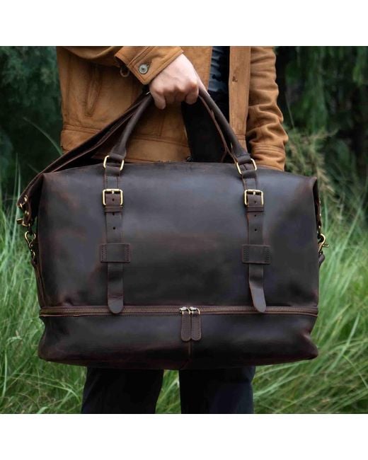 Touri Black Genuine Leather Weekender With Outerwear Compartment for men