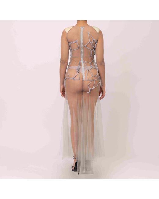 Chuks Collins Natural Neutrals Linda Evangelista Mesh Mermaid Gown – Neutral Tones