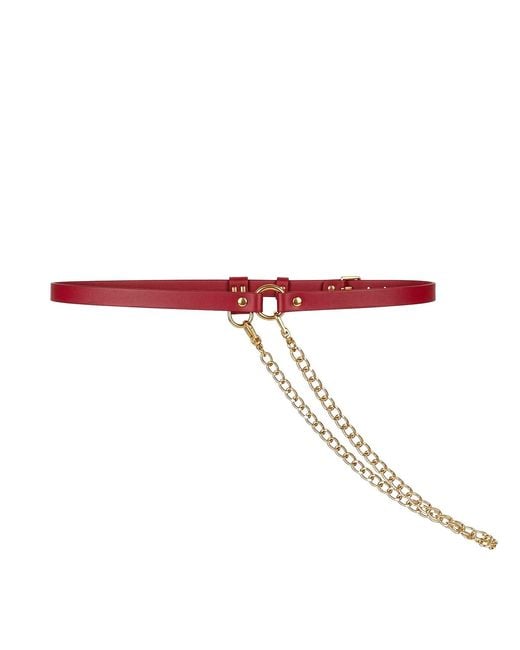 Haute Cuir Red Chained Skinny Leather Belt