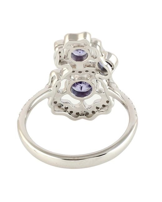 Artisan Blue 18K Handcrafted Tanzanite Flower Diamond Ring