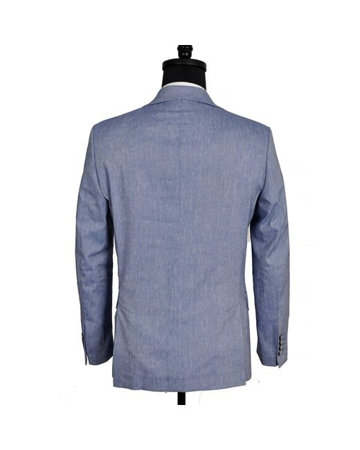 DAVID WEJ Blue Hugo Linen Single Breasted Suit for men
