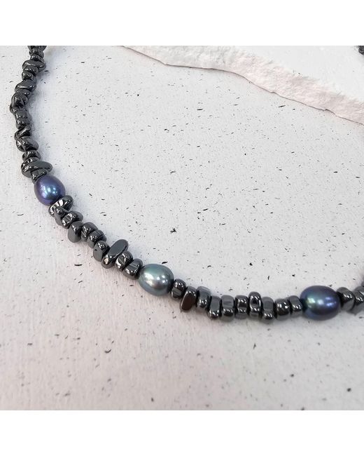 Farra Metallic Hematite With Freshwater Pearls Necklace for men