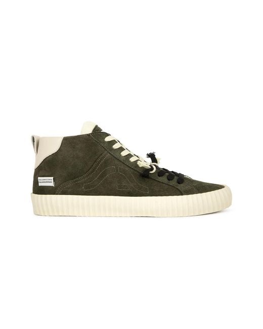 Springa | Unique Vulcanized Sneakers Italian Handmade Green Wavy Suede Military High Top for men
