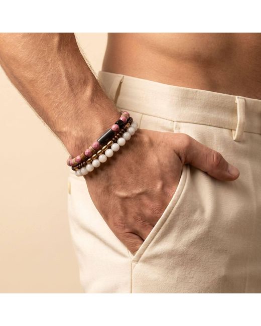 Jaredjamin Pink Cassian Jasper & Pearlescent Quartz Stackable Bracelet Set for men