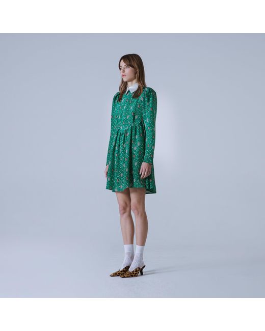SVETA Milano Green Oxford Silk Floral Dress