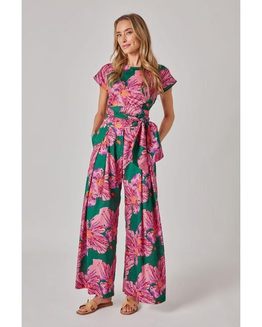 Marianna Déri Red Palazzo Pants With Orchid Print And Tie Belt