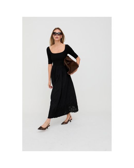Lily and Lionel Black Sydney Short Sleeve Jersey Bodice Embroidered Midi Dress