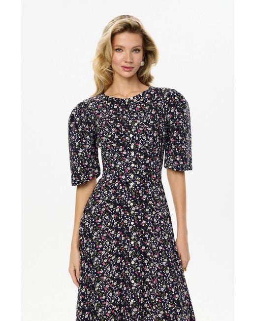 POST MERIDIEM Gray Short Sleeve Buttoned Midi Dress