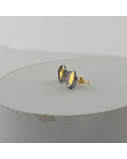 Laura Daili Yellow Full Moon Tiny Mirror Earrings