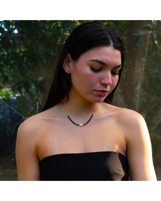 Ebru Jewelry Metallic Timeless Sapphire Pearl Choker Necklace