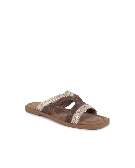Rag & Co Brown Eirata Braided Real Leather Slip-On Flats