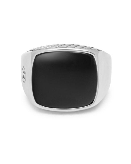 Nialaya Multicolor Gentlemen's Signet Ring With Onyx for men