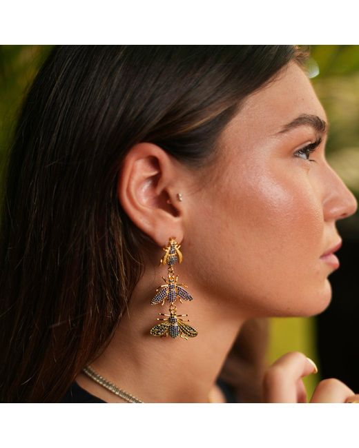 Ebru Jewelry Metallic Divine Connection Trio Queen Bee Sapphire & Dangle Earrings