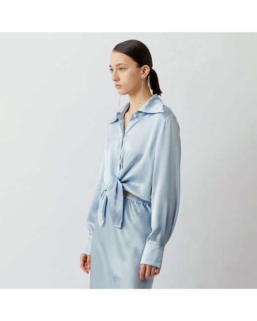 Silkinc Blue Wide Collar Silk Shirt
