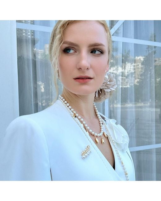 Farra Metallic Freshwater Pearls Dangle Brooch