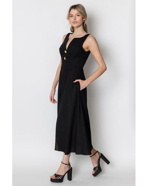 Zetaye Black Celeste Linen Cotton Midi Mini Dress