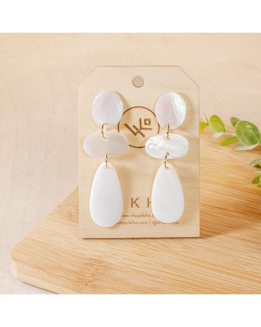 LIKHÂ White Pearl Raindrop Mother-Of-Pearl Earrings