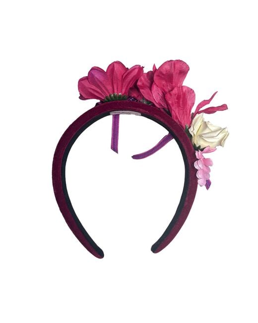 Natalia Petruch Purple Valentina Deep Wine Velvet Flower Headband – Small Faux Flowers With Glitter Ribbon, Handmade Statement Hair Accessory