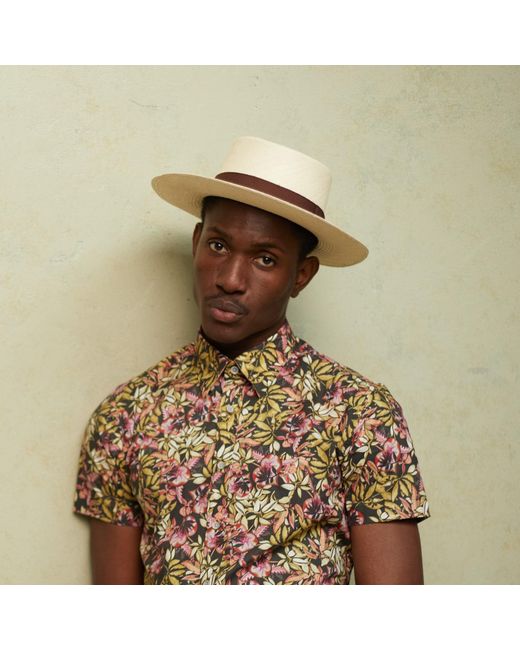 Dasmarca Hats Natural Dasmarca Baker Wide Brim Summer Genuine Panama Straw Porkpie Hat For for men