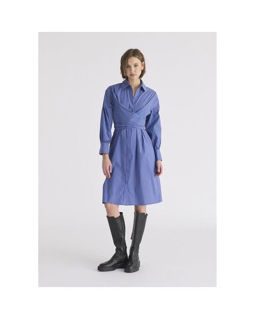 Paisie Blue Striped Shirt Dress With Waist Tie