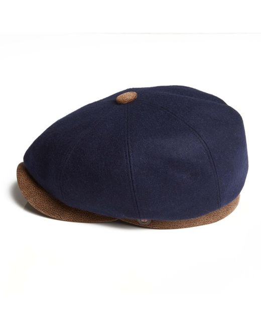 Dasmarca Hats Blue Eden Wool Newsboy Bakerboy Peaky Cap With Leather Visor Peak for men