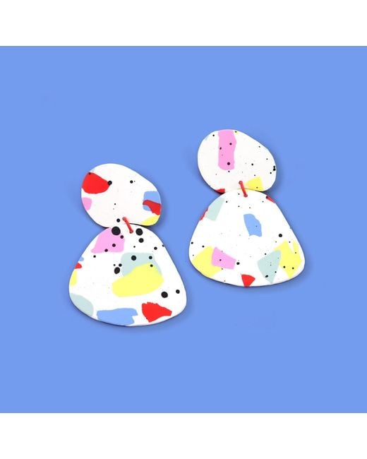By Chavelli Yellow Paint Splatter Dangly Earrings