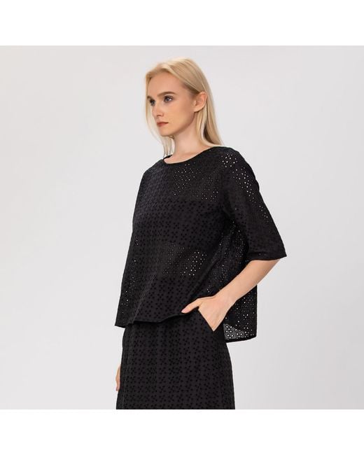 Smart and Joy Black Eyelet Cotton Lace Loose Blouse