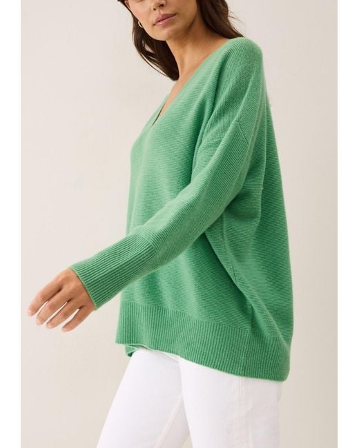 Loop Cashmere Green Relaxed Lofty V Neck Sweater