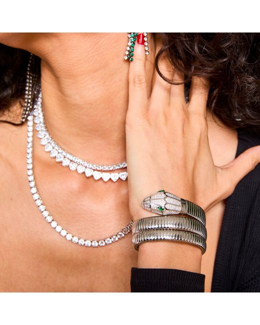 Laura Gray Green Petite Sterling Crystal Triple Wrap Snake Bracelet