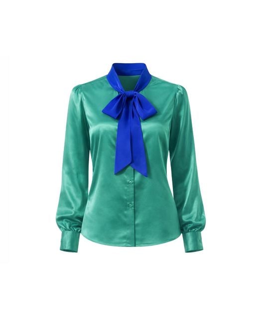 Freak Vault Green Emerald Pussy Bow Satin Blouse