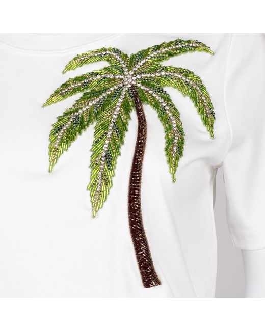 House of Laines London White Laines Couture Embellished Palm Tree T-Shirt