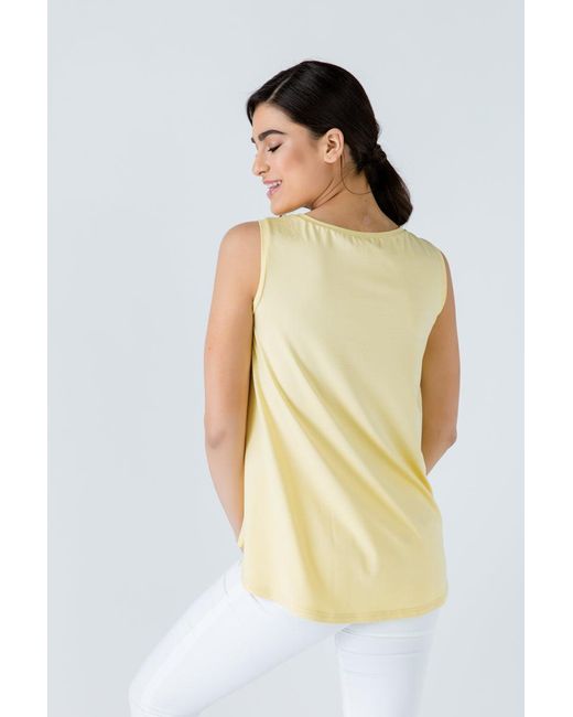 Conquista Yellow Sleeveless Top With Rounded Hemline