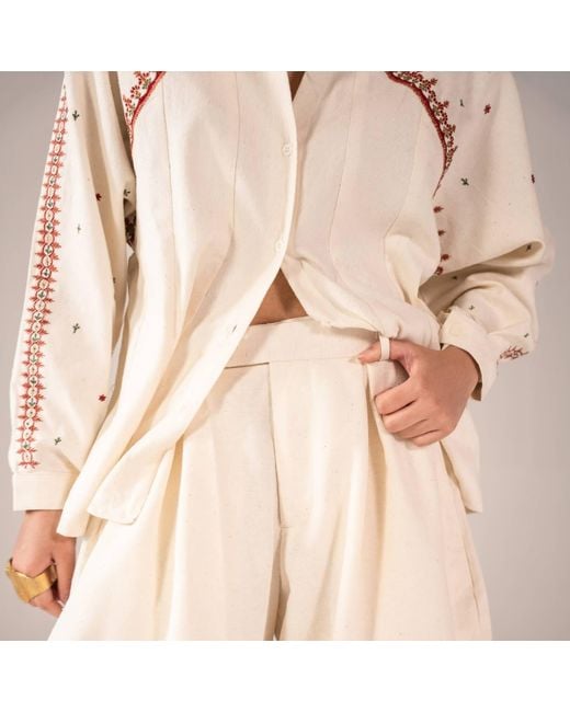 Collected Xx White Neelum Embroidered Panel Shirt