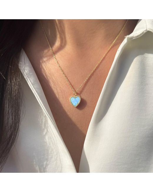 KAMARIA Blue Opal Heart Necklace With Crystals