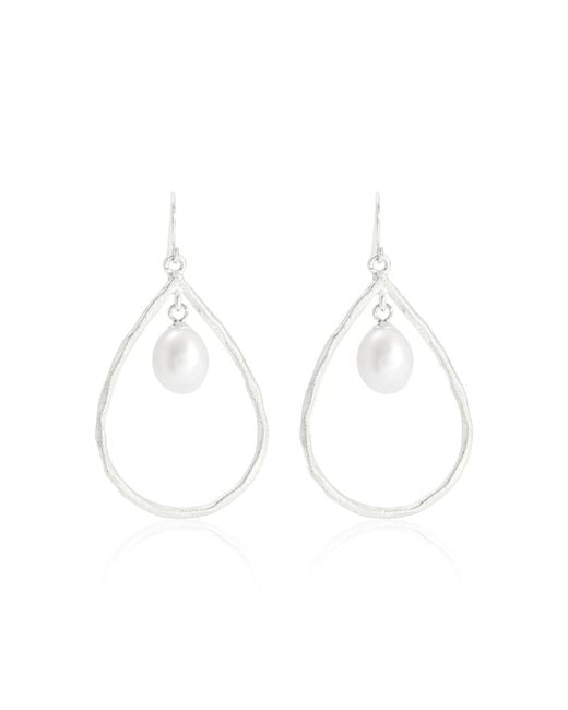 Pearls of the Orient Online White Credo Brushed Sterling & Pearls Drop Earrings